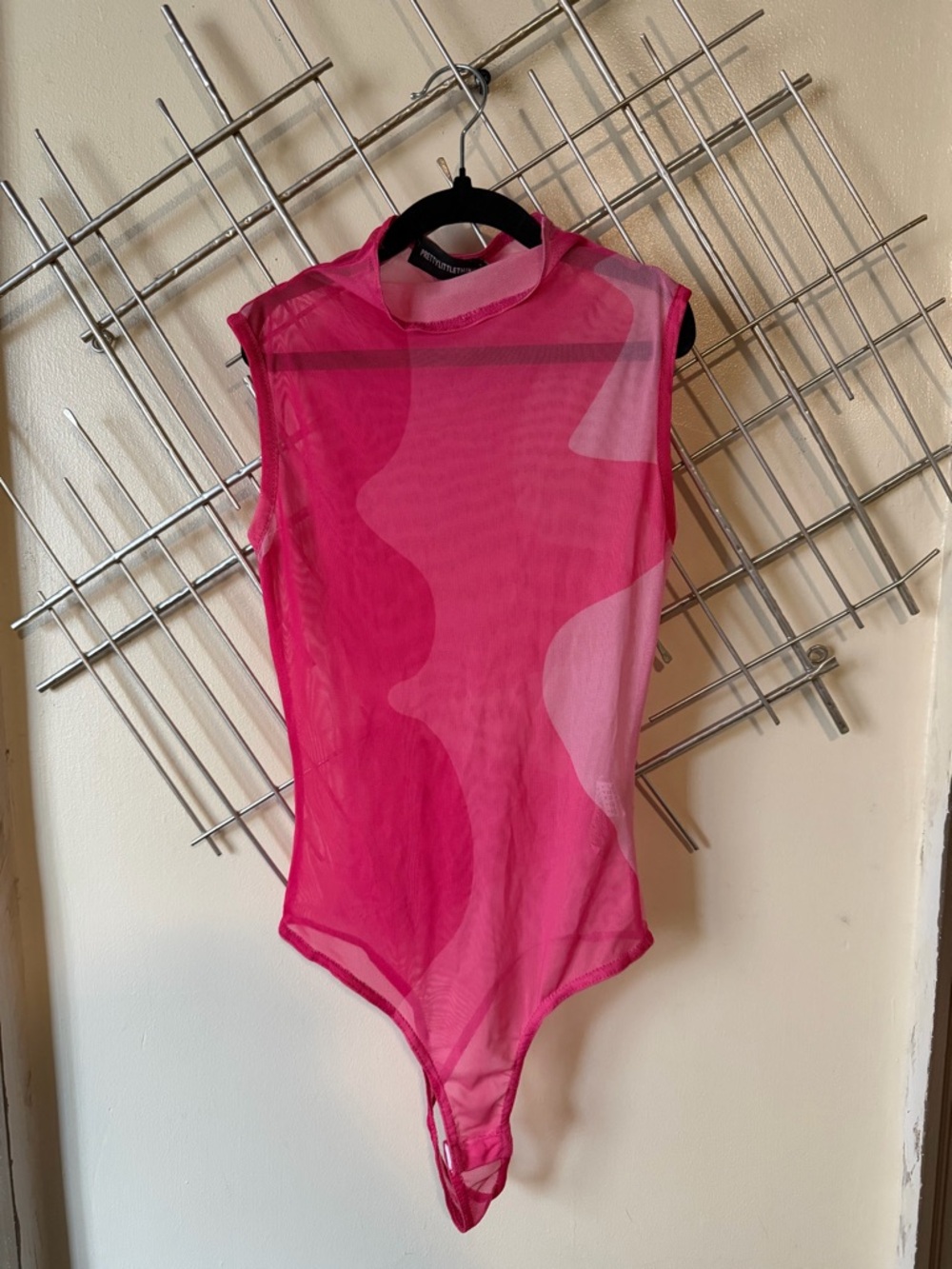 PrettyLittleThing Hot Pink Sheer Mesh Sleeveless Bodysuit